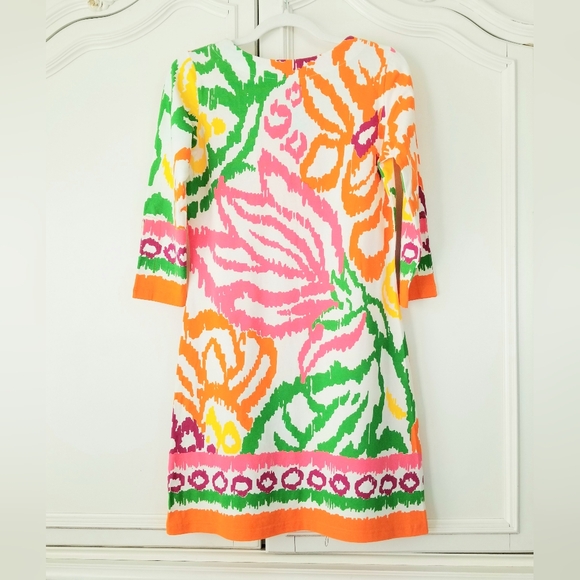 Barbara Gerwit Colorful Engineered Cotton Knit 3/4 Slit Neck Dress Small NWT - Picture 4 of 10